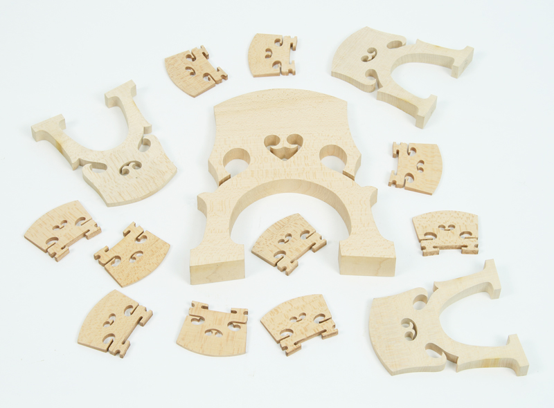 Bridges for violin, viola, cello and double bass.