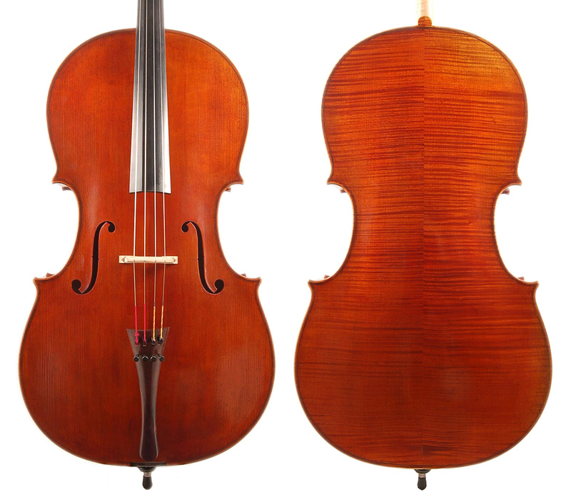 A KG cello, front and back.
